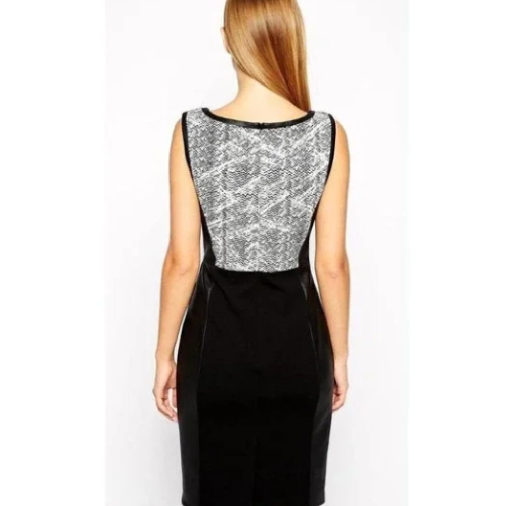 Karen Millen Black & White Faux Leather Technique Texture Sleeveless Midi Dress - Picture 2 of 10